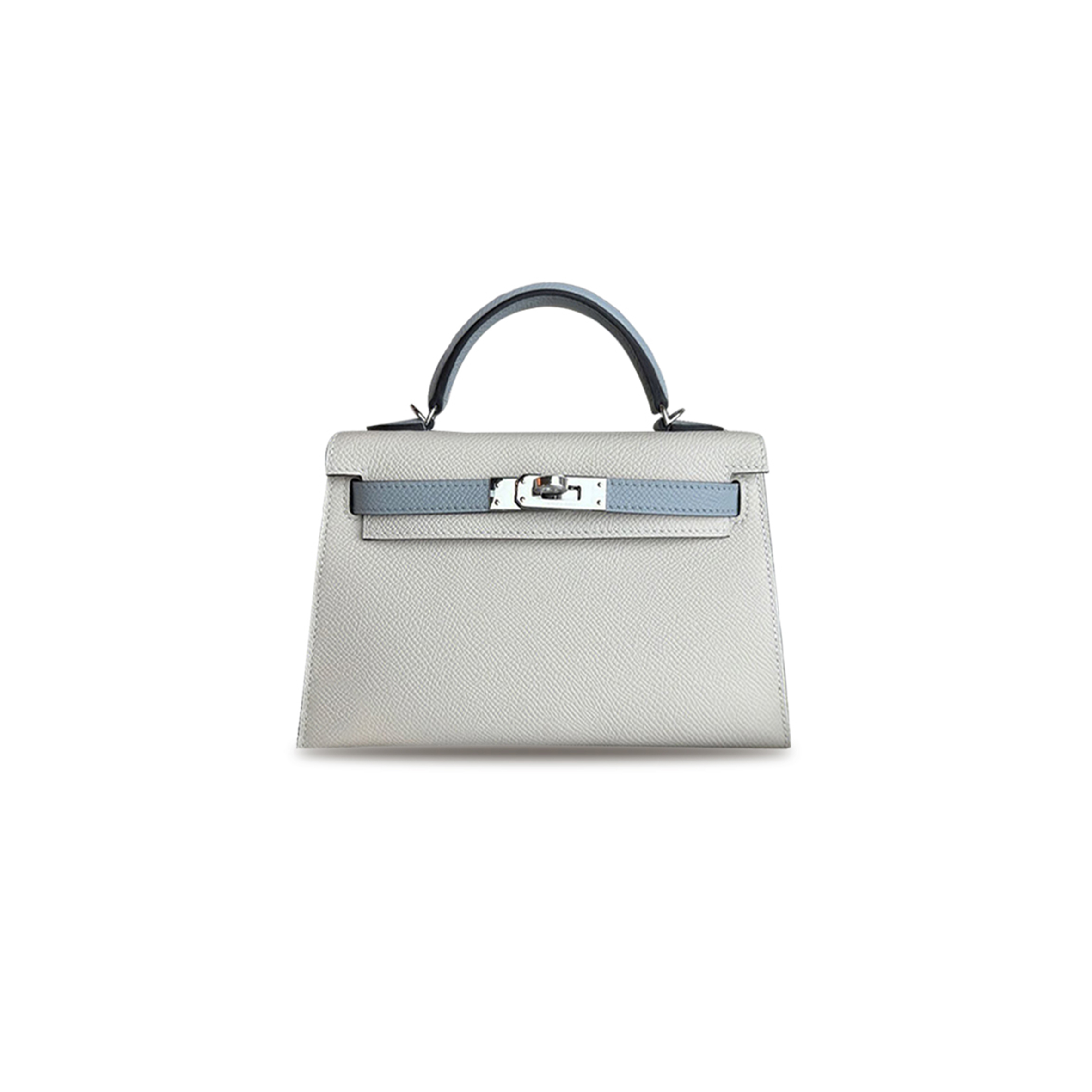 H**mes mini kelly ii epsom dual color combination milkshake white and glacier blue silver buckle (19*12*5.5cm)